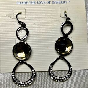 Lia Sophia Black and Silver Modern Hoop Earrings